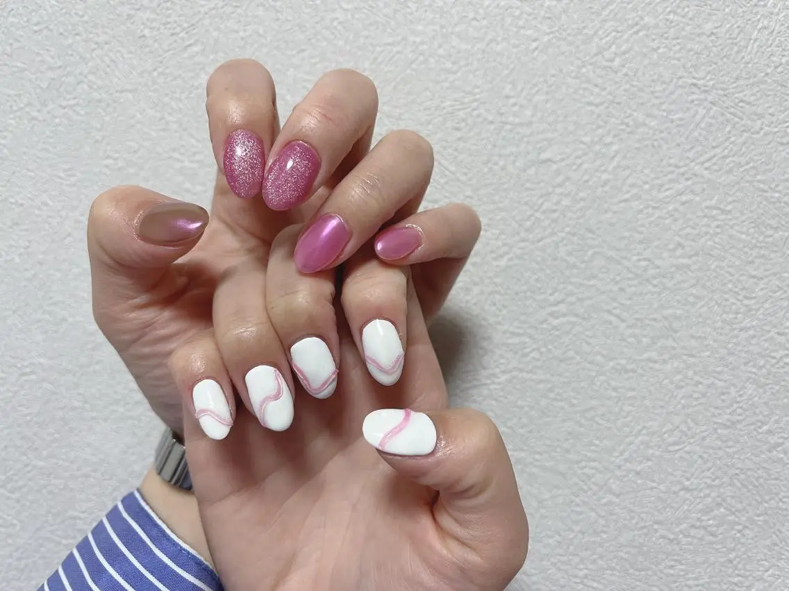 ショート ネイル オーロラネイル マグネットネイル ハンドネイル Air's nailのネイルデザイン
