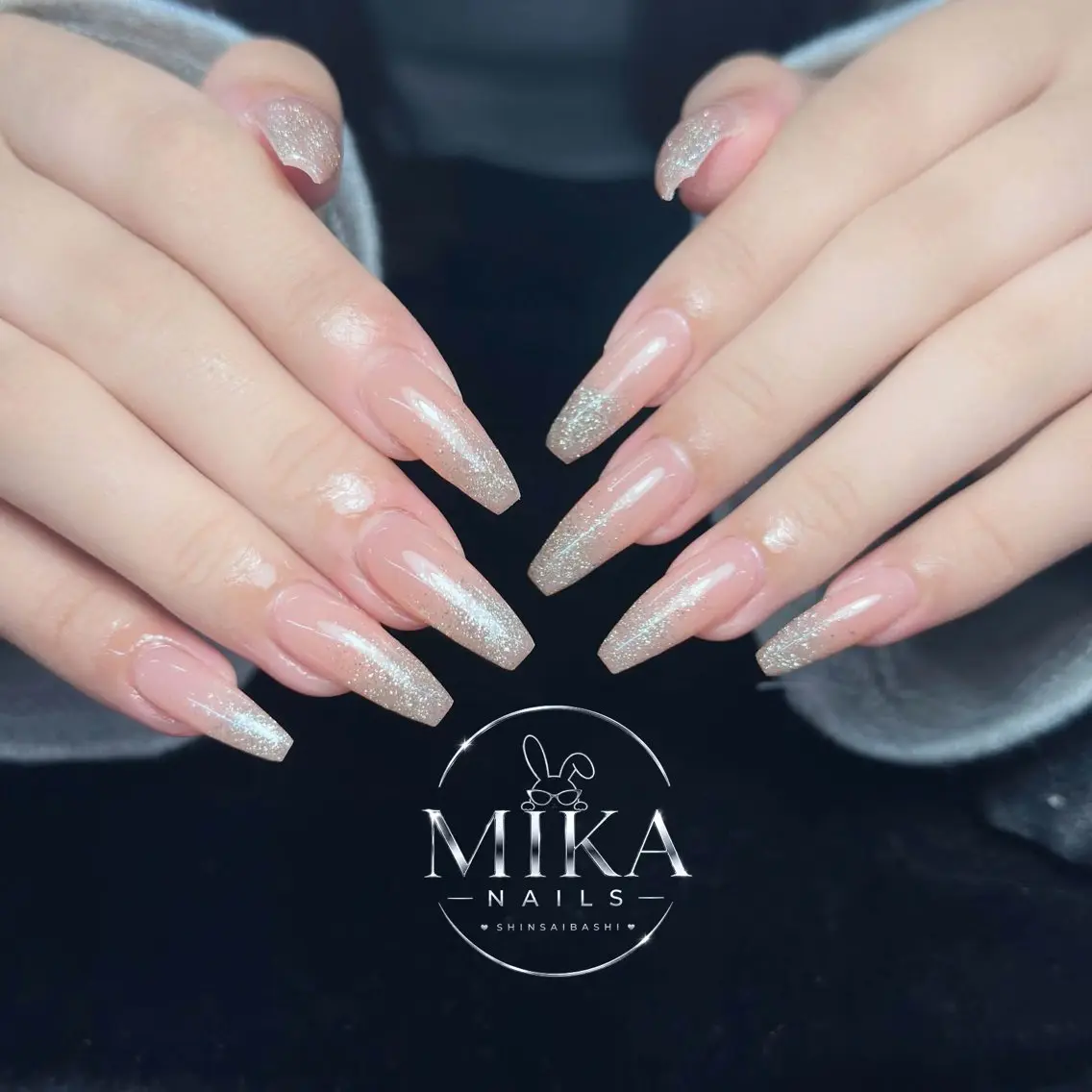 ネイル ハート 韓国ネイル ロングネイル マグネットネイル リボン ハンドネイル ハンドケア ちみ＿Mika Nails 心斎橋のネイルデザイン