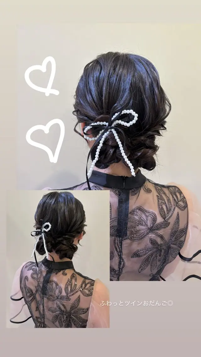 セミロング ヘアアレンジ お団子ヘア ヘアセット ボウ🪞ヘアセット /メイク/マツパのマツエク・マツパデザイン