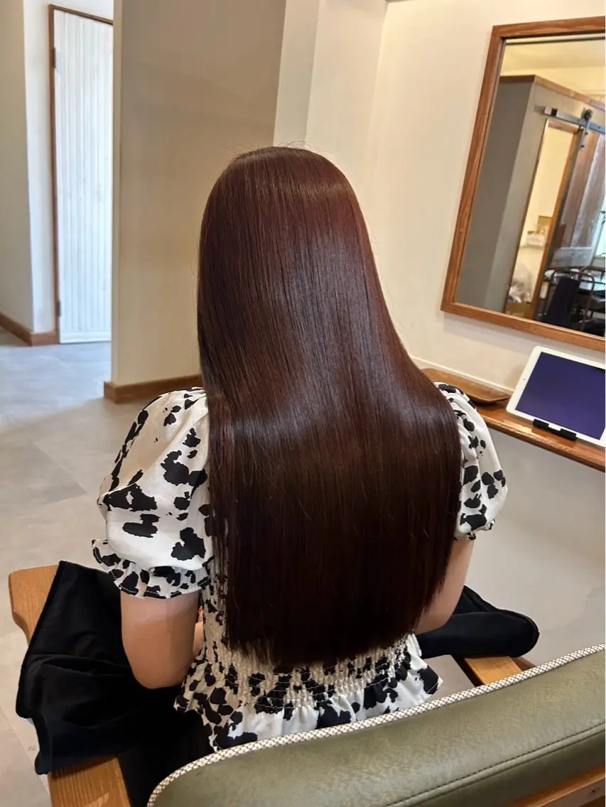 ロング カラー オーガニックカラー 髪質改善 トリートメント 酸性ストレート ヘアカラー 縮毛矯正 トリートメント Mirish 枚方のヘアスタイル