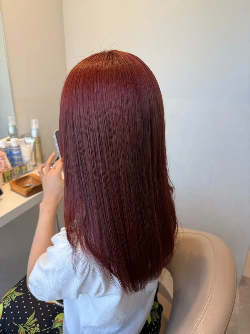 ミディアム カラー ブリーチ ブラウンカラー ブリーチなしカラー レッドカラー レッドブラウン 🍇おぐら めぐみ🍇のヘアスタイル