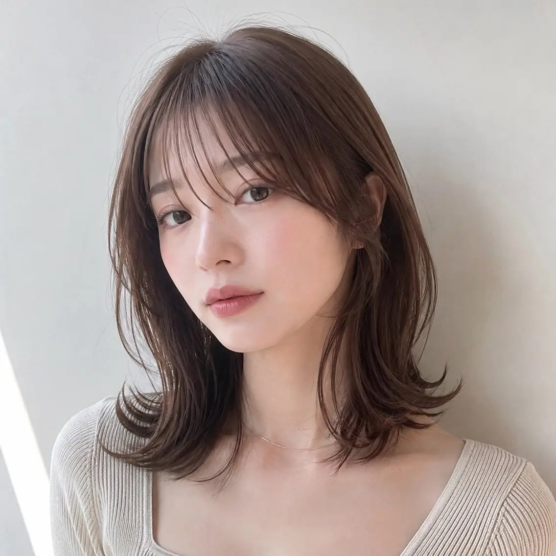 ミディアム カラー ブラウンカラー 透明感カラー くびれヘア 伸ばしかけ レイヤーカット カット ヘアカラー 垢抜け美容師✨/ えばらひではるのヘアスタイル