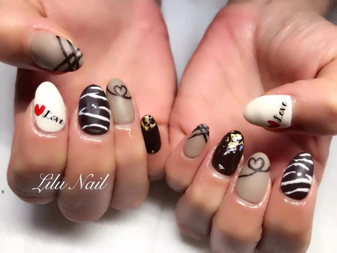 ネイル バレンタイン モチの良さ◉ フィルインネイル♡のネイルデザイン