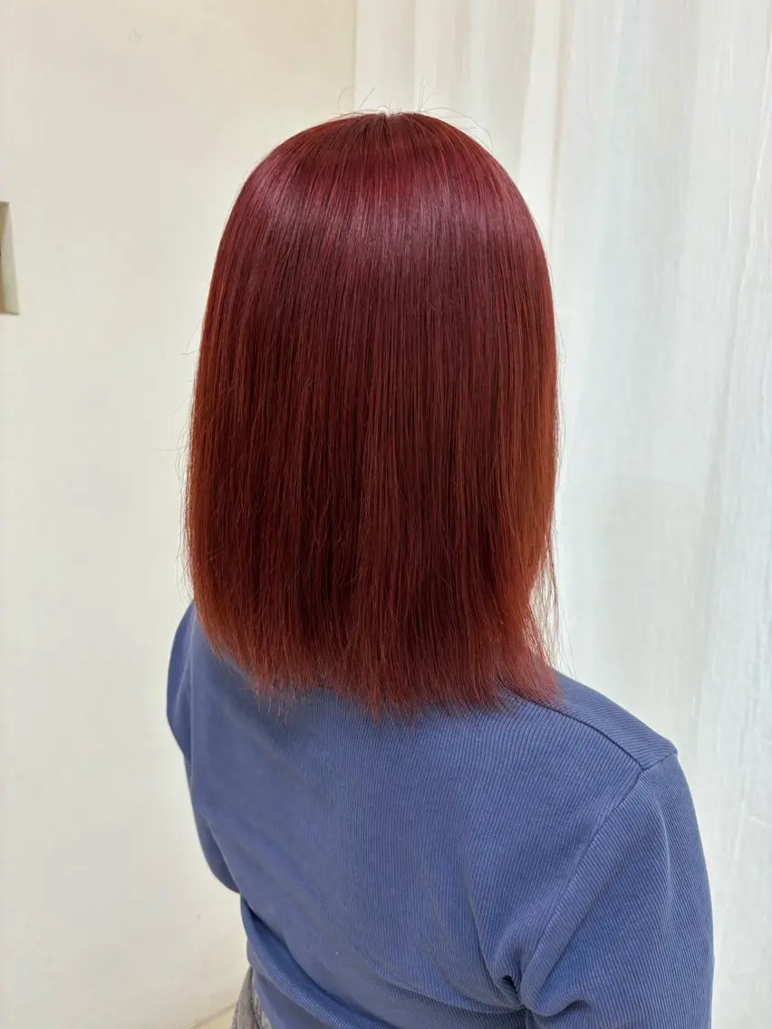 ミディアム カラー ブリーチ カシス ピンクカラー eMu🎀 🤍MIYU🤍のヘアスタイル