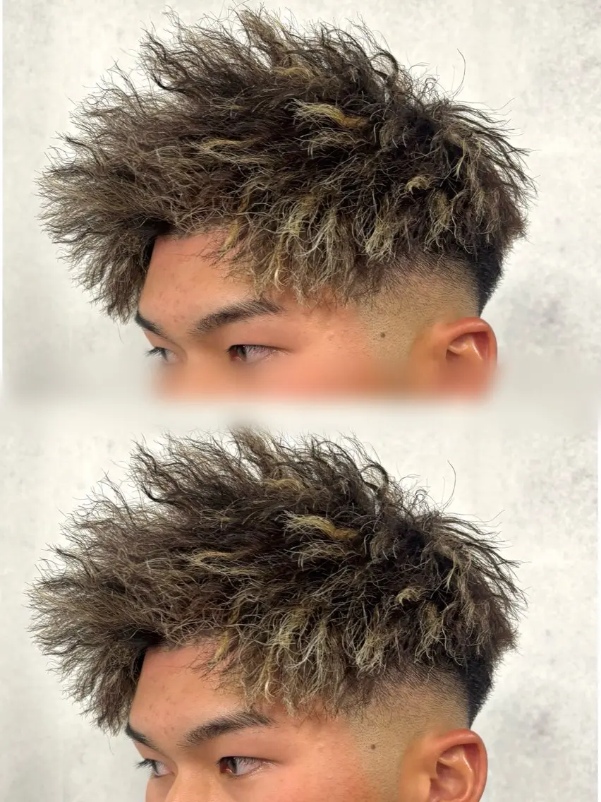 ショート パーマ メンズ フェードカット カット パーマ メンズパーマ/新潟駅 NOBUTA🔥のヘアスタイル