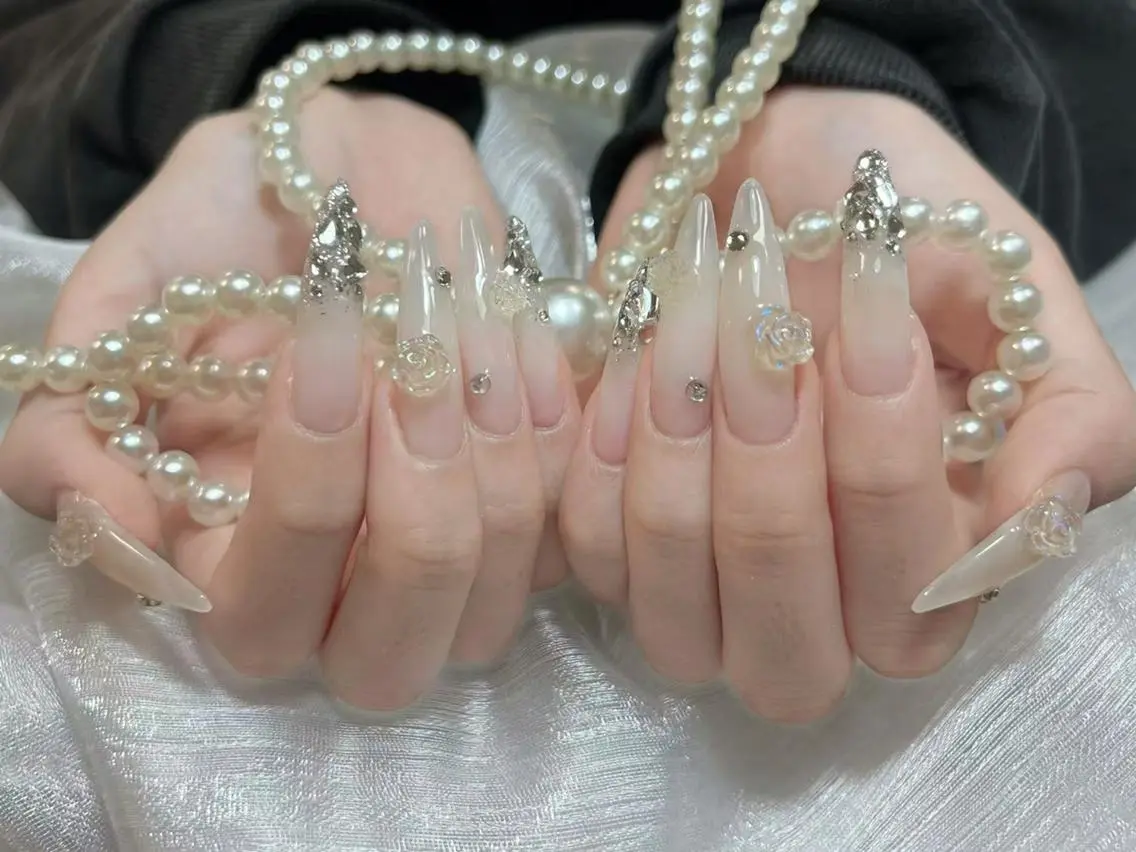 ネイル 長さ出し フレンチネイル ジェルネイル ガラスフレンチ 韓国ネイル MoriseNail Jr研修💜はるかのネイルデザイン