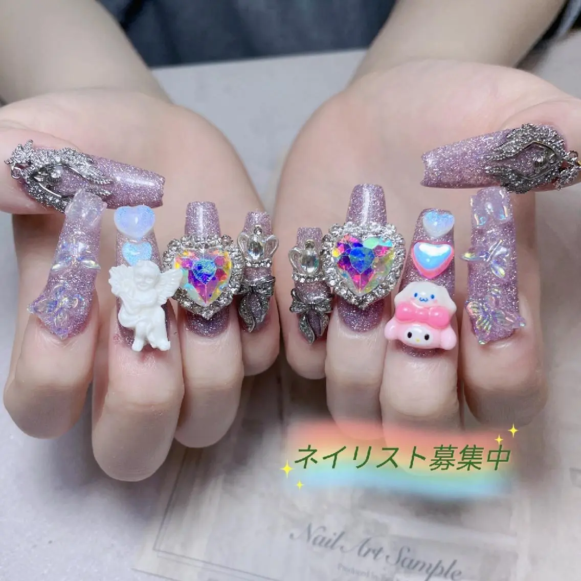 ネイル オーロラネイル フレンチネイル ハート 韓国ネイル ミラーネイル princess スカルプ専門店のネイルデザイン