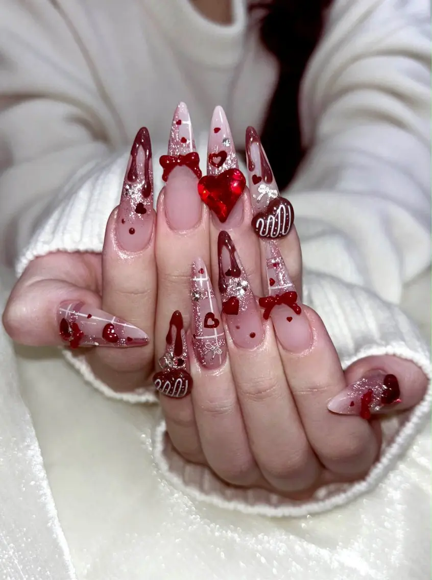 ネイル 成人式 大理石ネイル(マーブル) リボン 夏ネイル ネイルチップ ハンドネイル MoMoA Nail ネイル長さ出し専門店のネイルデザイン