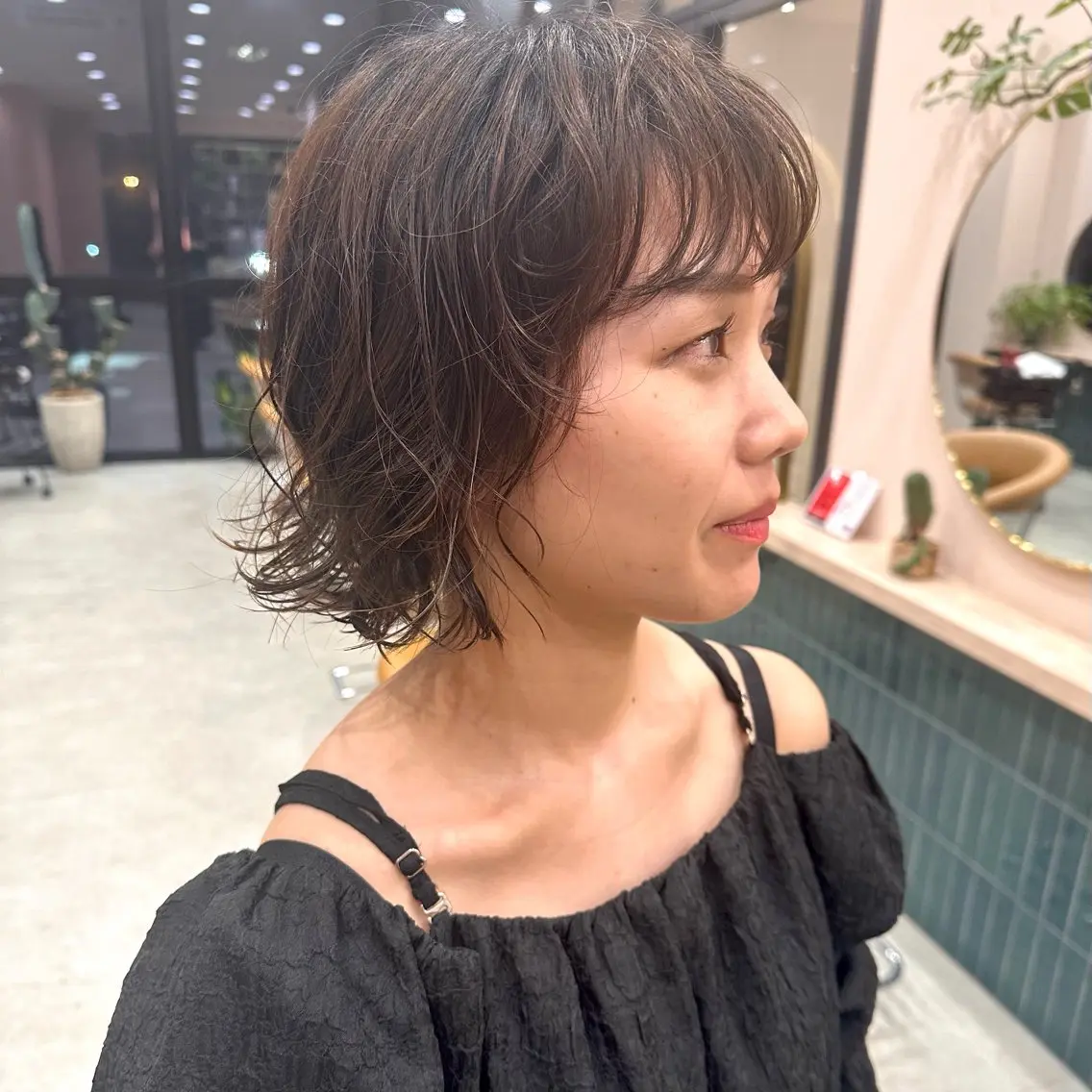 ミディアム パーマ カット パーマ 艶ブリーチカラー✨ ボブレイヤーSakiのヘアスタイル