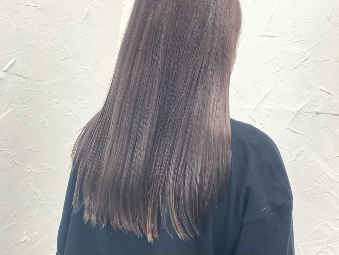 セミロング カラー バレイヤージュ ミストバング ベージュカラー 黒髪 ブリーチ 脱！黒髪 ダブルカラー【上野】のヘアスタイル