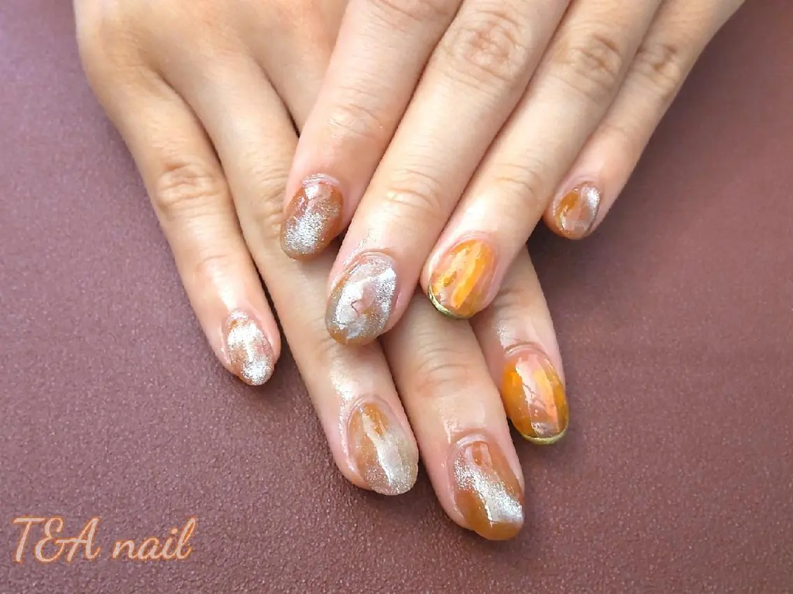 ネイル ミディアム クリスマス オーロラネイル マグネットネイル ニュアンスネイル スカルプネイル T&A nailのネイルデザイン