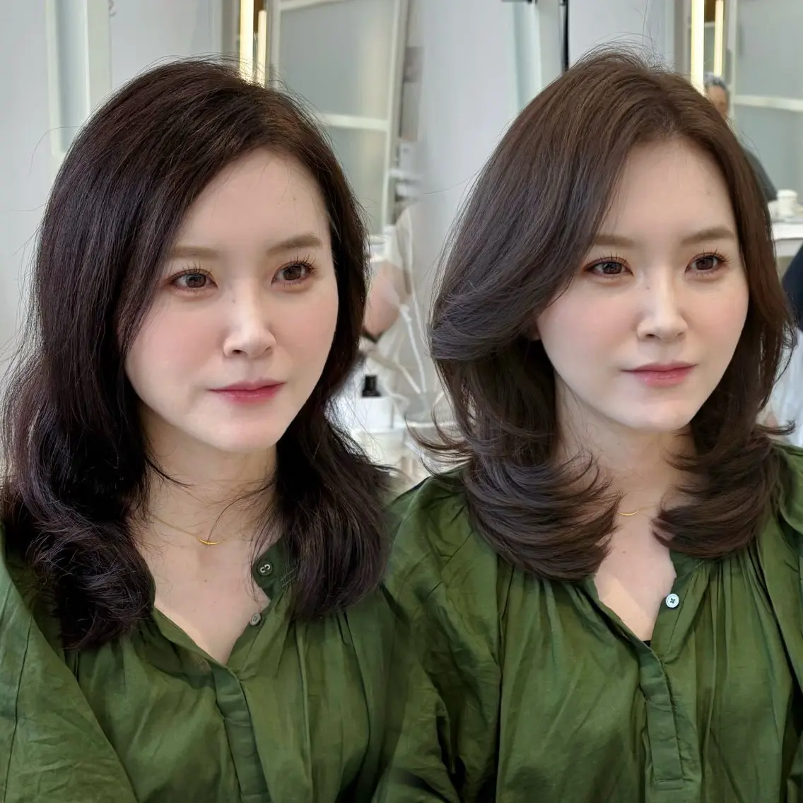 ミディアム カラー カット ヘアカラー トリートメント かなこ/ミディアム レイヤー／ワンカールのヘアスタイル