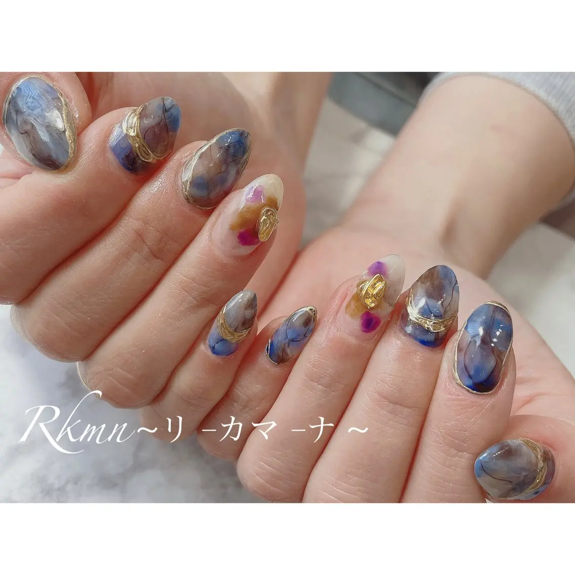 ネイル アートネイル ブルー ニュアンスネイル 春ネイル ハンドネイル フットネイル ハンドケア Rkmn ~リ-カマ-ナ~のネイルデザイン