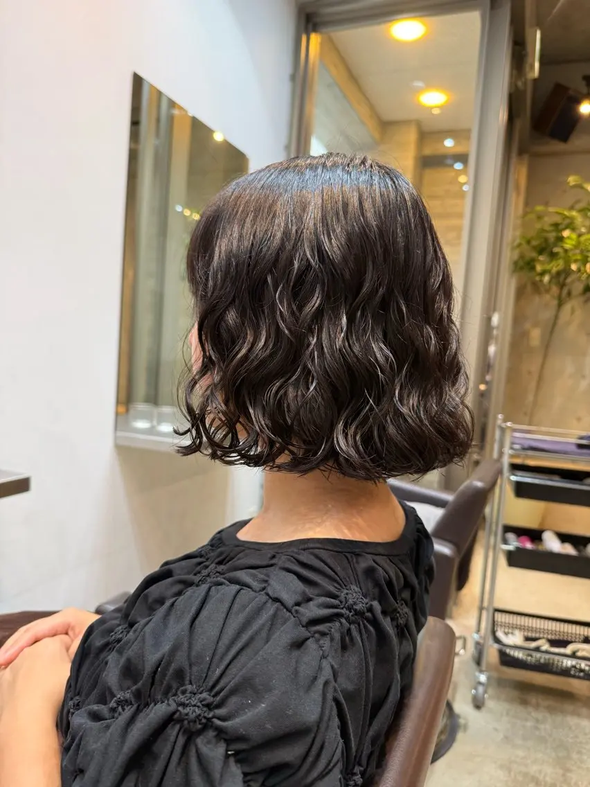 ミディアム カット パーマ トリートメント 🌿朝5分でお洒落 パーマスタイル🌿のヘアスタイル