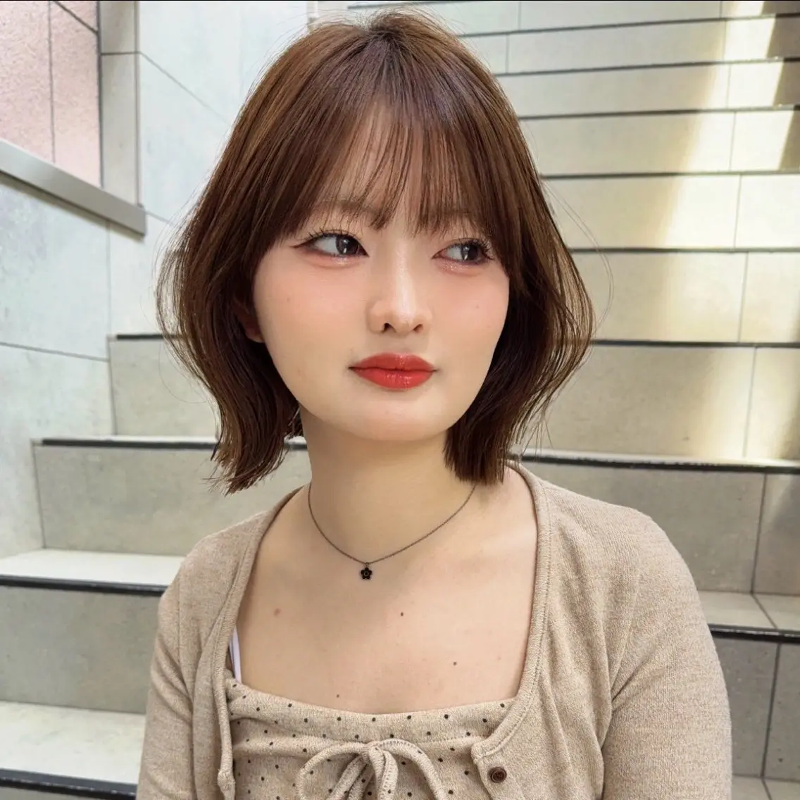 ミディアム カラー 似合わせカット カット 縮毛矯正 トリートメント レイヤー/髪質改善 Lond ambreのヘアスタイル