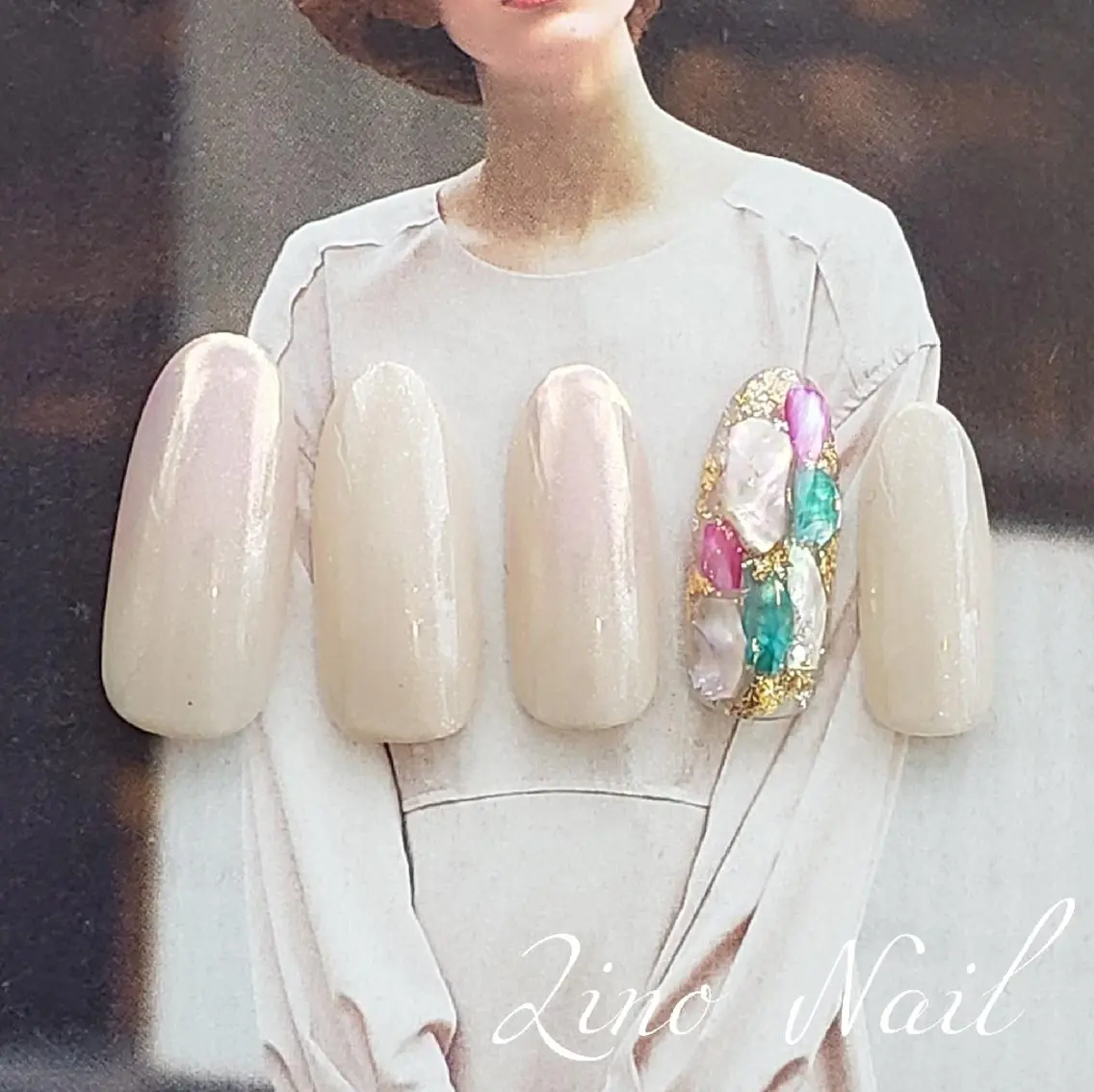 ネイル オーロラネイル カジュアル ジェルネイル キラキラネイル ミラーネイル ハンドネイル Lino Nailのネイルデザイン