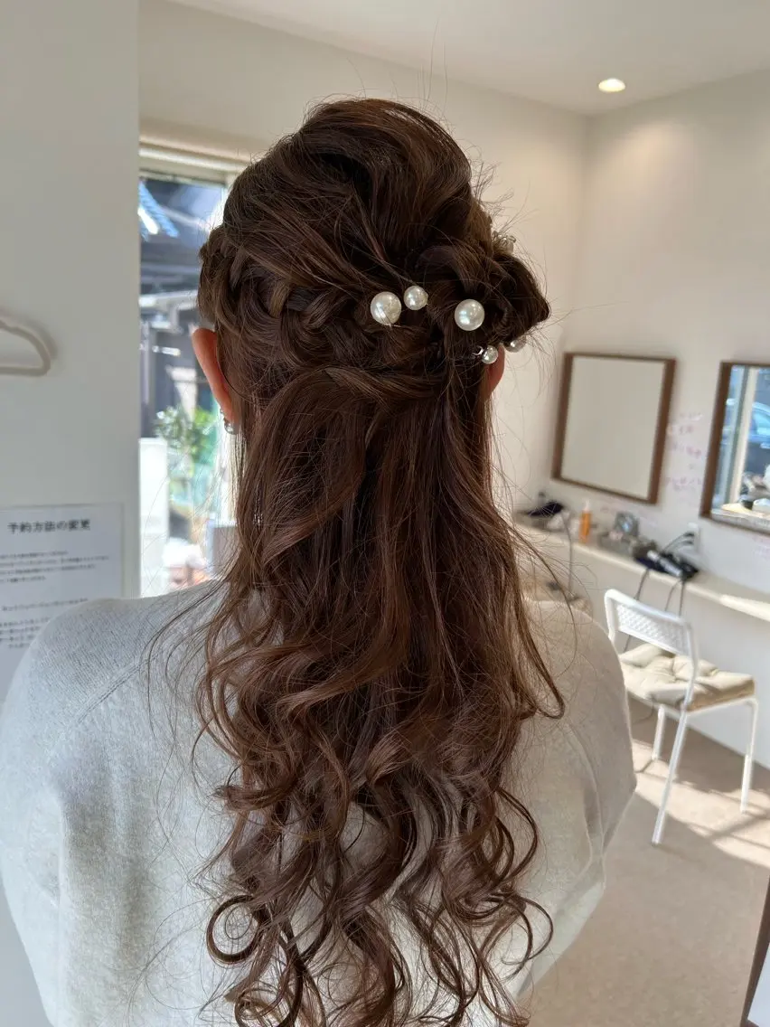 ロング ヘアアレンジ ハーフアップ ロング ヘアセット アミオーガニック カラーのヘアスタイル
