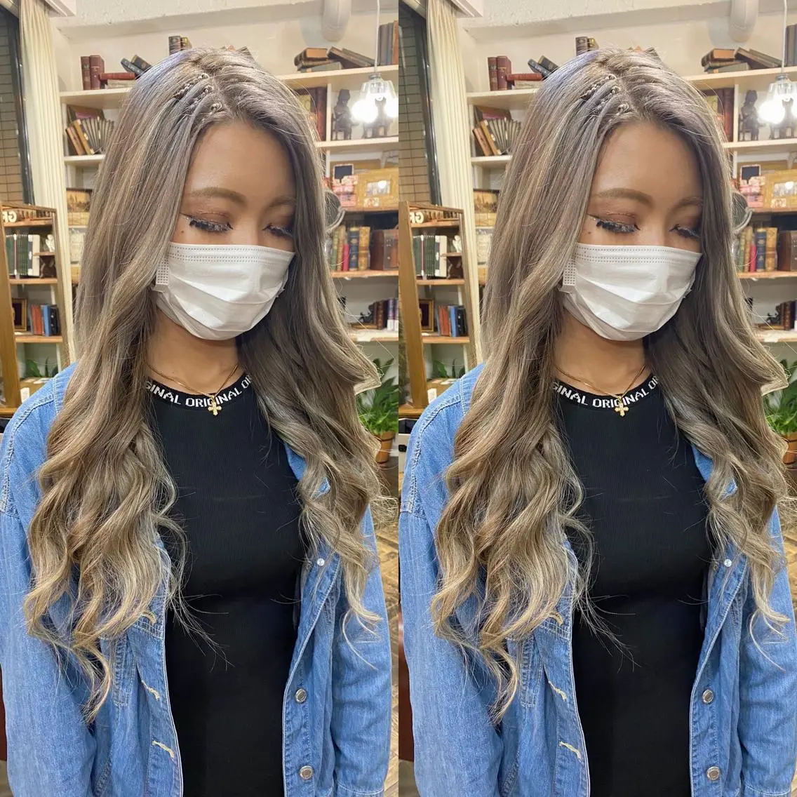 ロング カラー バレイヤージュ ブリーチ ブロンド ダブルカラー イヤリングカラー モモカ/ハイトーン /バレイヤージュのヘアスタイル