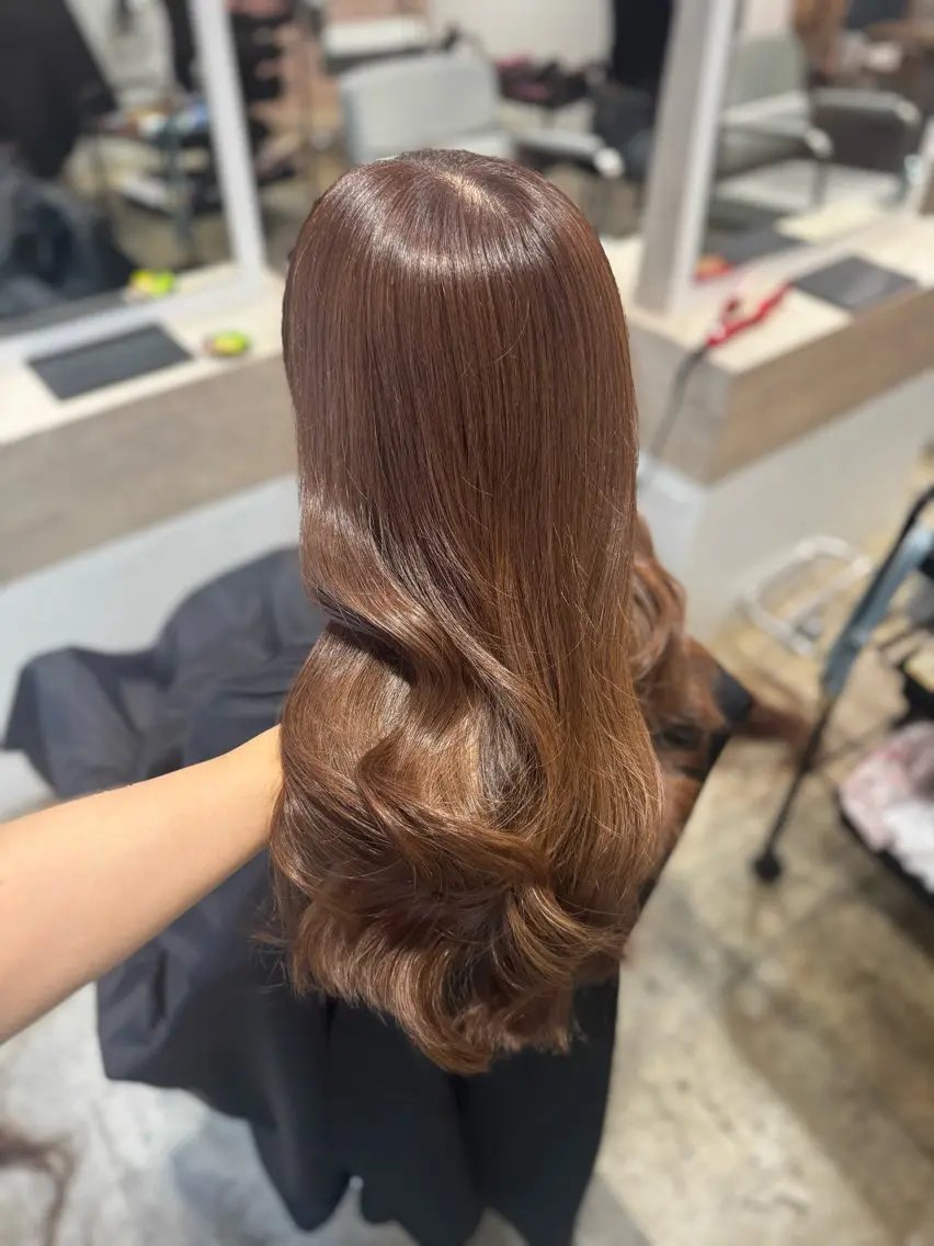 ロング カット ヘアカラー トリートメント 髪質改善酸性ストレー ト/モテカラーひなののヘアスタイル