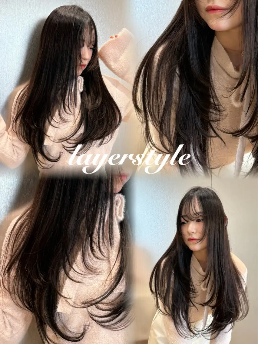 ロング レイヤーカット カット ヘアカラー トリートメント 柴田樹/大人可愛い 艶髪カラー/髪質改善のヘアスタイル