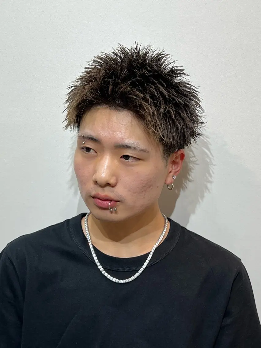 ショート メンズ アップバング カット メンズ特化パーマ &カラー🔥小倉大和のヘアスタイル