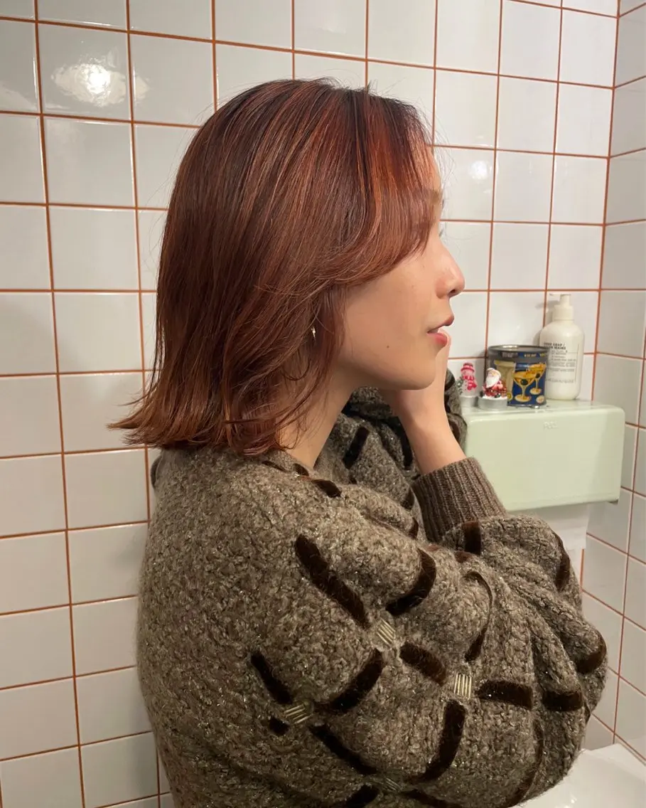 ミディアム カラー オレンジ カット ヘアカラー 狩野 羅夢のヘアスタイル