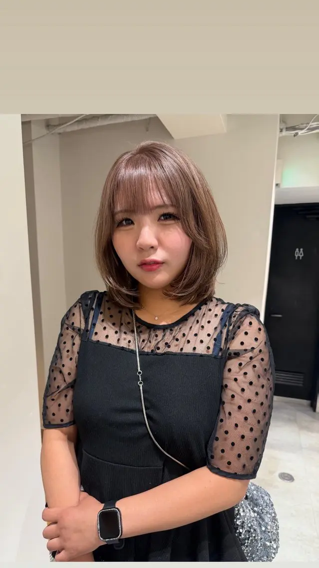 ミディアム カラー ベージュカラー ブリーチ ミルクティーベージュ カット ヘアカラー トリートメント ニュアンスパーマ /ボブパーマriseのヘアスタイル