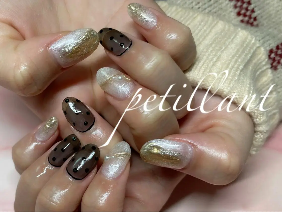 ネイル クリアネイル ラメ(グリッター) ミラーネイル nail salon petillantのネイルデザイン