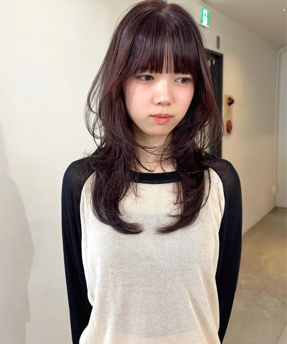 ロング カラー くびれヘア ハッシュカット 小顔カット mizuki/ピンク ベージュ.レイヤーのヘアスタイル