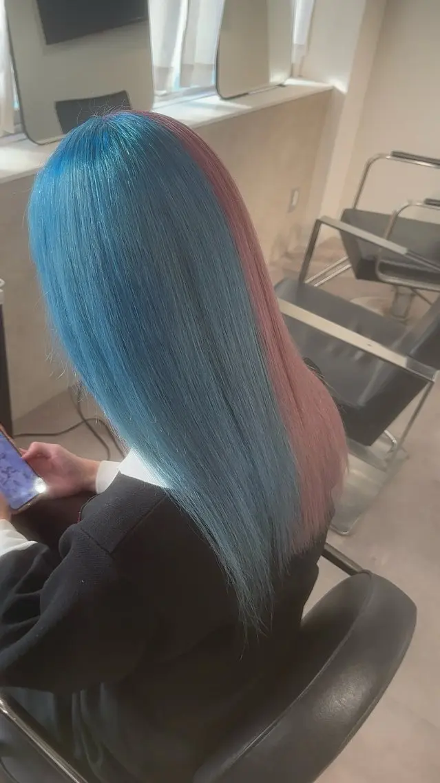 ロング カラー デザインカラー ピンクカラー ヘアカラー トリートメント 🇰🇷ハイトーン× 韓国レイヤー레이어드のヘアスタイル