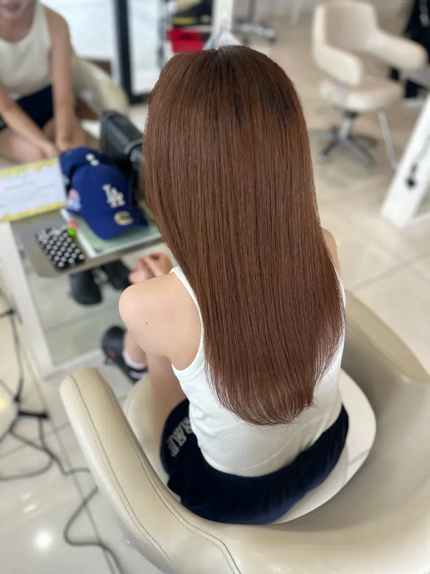 セミロング カラー ブラウンカラー オレンジ アンフェリール原島店 韓国ヘア/ユウのヘアスタイル