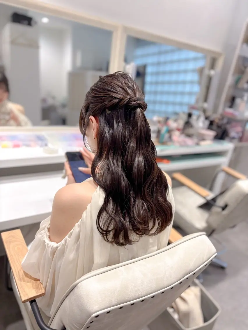 セミロング ヘアアレンジ ハーフアップ ヘアセット ⭐︎moe 【ヘアセット🧸】のヘアスタイル