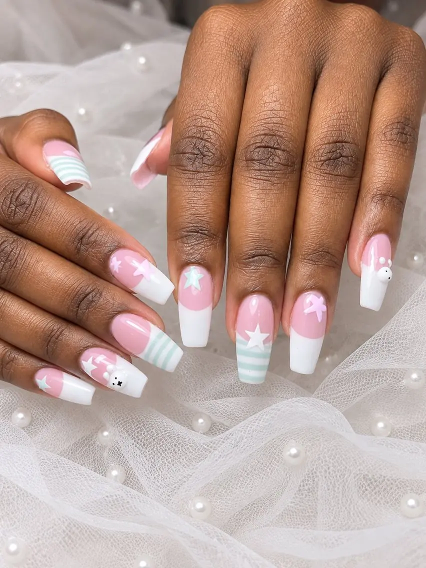 ネイル ボーダー 長さ出し 韓国ネイル ロングネイル 持ち込み ハンドネイル ハンドケア Min nail サロン渋谷のネイルデザイン