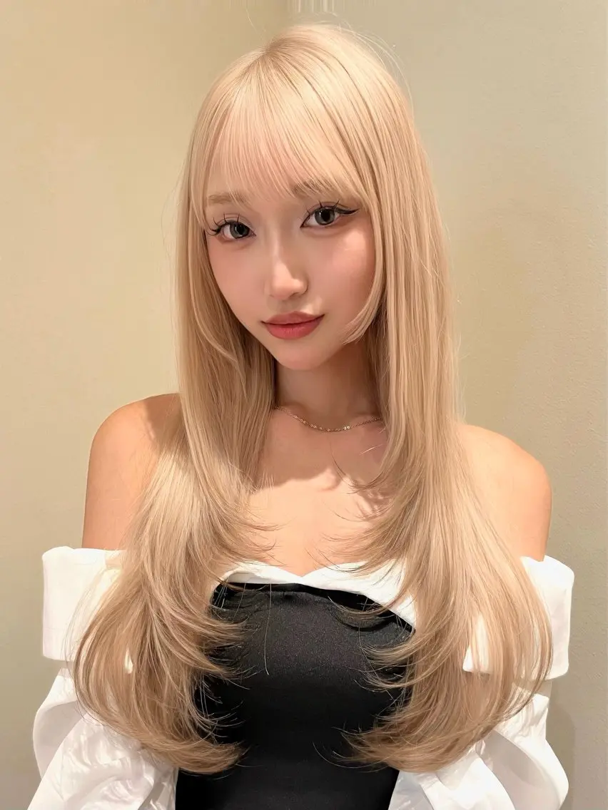 ロング カラー カット ヘアカラー トリートメント 抜きっぱなしブロンド /ハイトーン/カナタのヘアスタイル