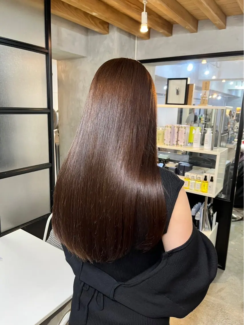 ロング 縮毛矯正 センターパート/ニ ュアンスパーマのヘアスタイル