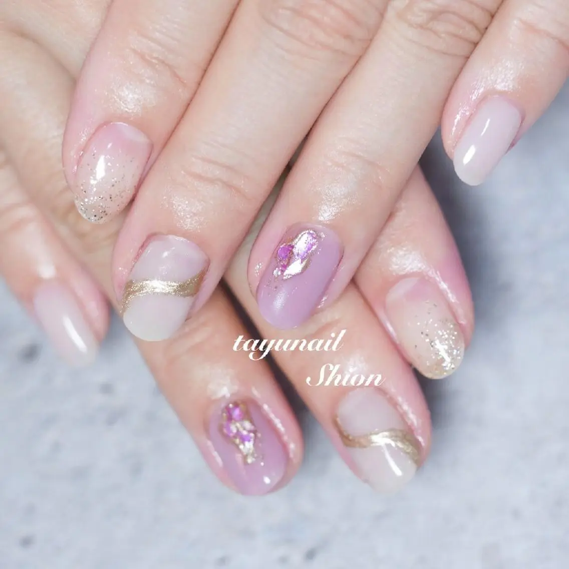 ネイル ブルー ジェルネイル ニュアンスネイル パラジェル ピンク ネイルサロン 【たゆnail】のネイルデザイン