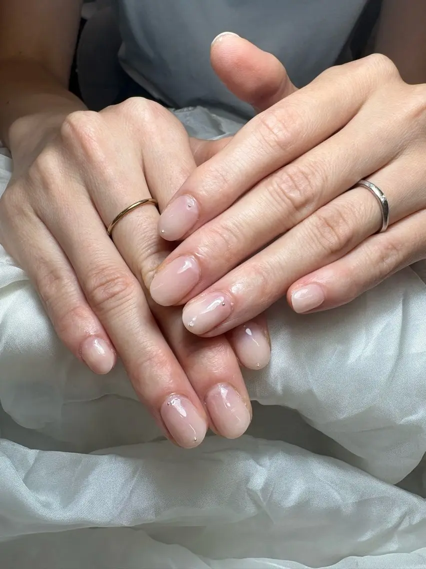 ネイル オーロラネイル ブルー チークネイル 長さ出し フットネイル ハンドネイル Kaki ちゃんのネイルデザイン