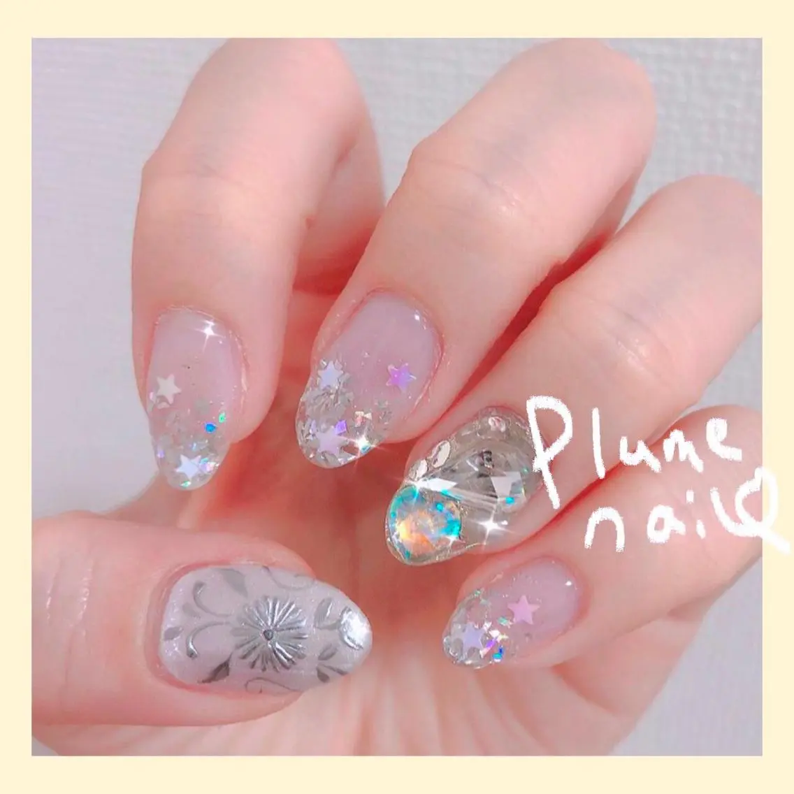 ネイル アートネイル フラワーネイル ハート キラキラネイル 韓国ネイル ハンドネイル plume nail ☆韓国ネイルのネイルデザイン
