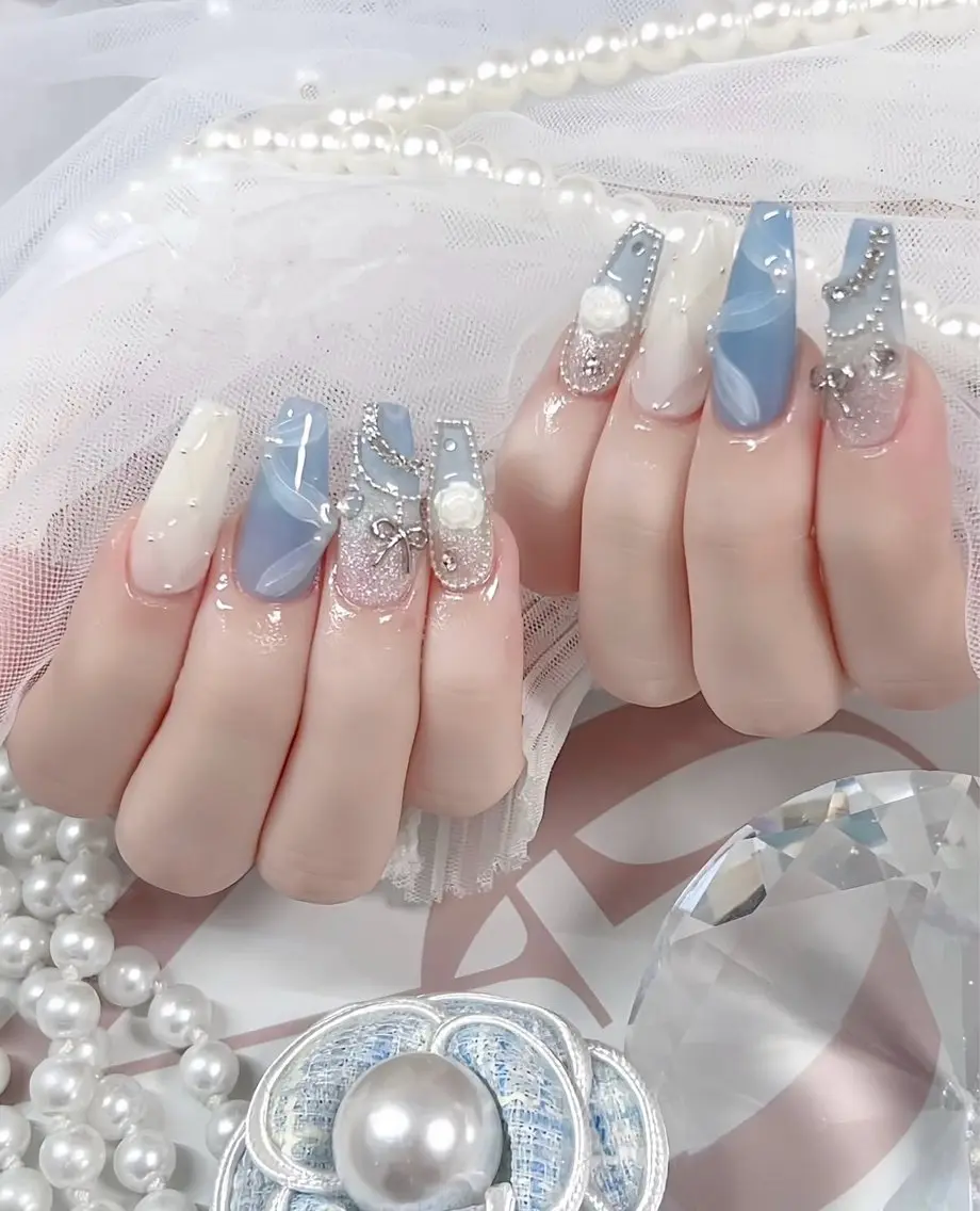 ロング ハンドネイル E🌷nail 長さだし専門店のネイルデザイン