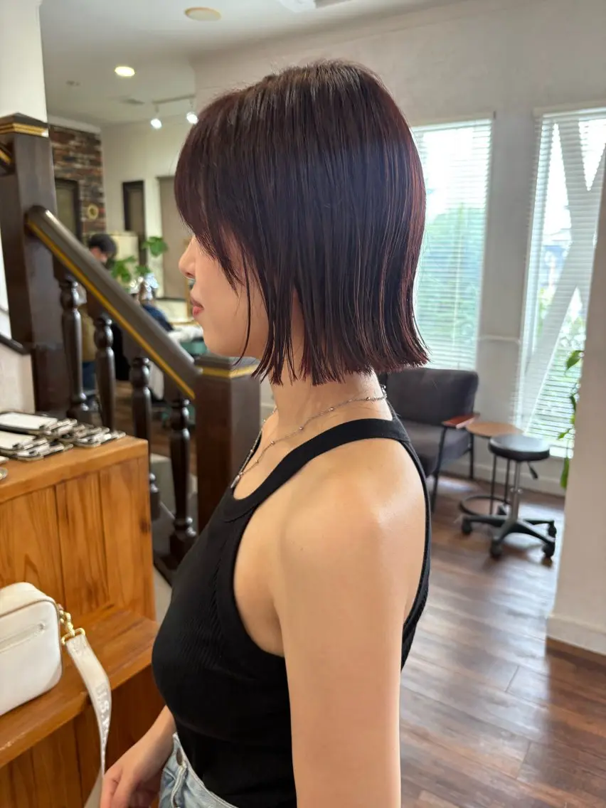 ショート カラー オレンジ ピンクカラー カット ヘアカラー トリートメント 江原 彩華のヘアスタイル