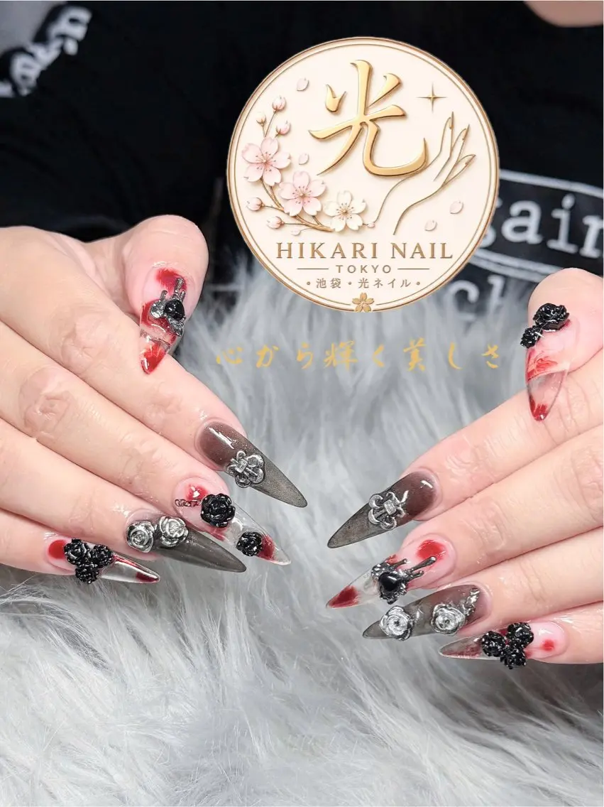 ネイル チークネイル 長さ出し フレンチネイル ガーリー ハロウィン ハンドネイル HikariNail Ikebukuroのネイルデザイン