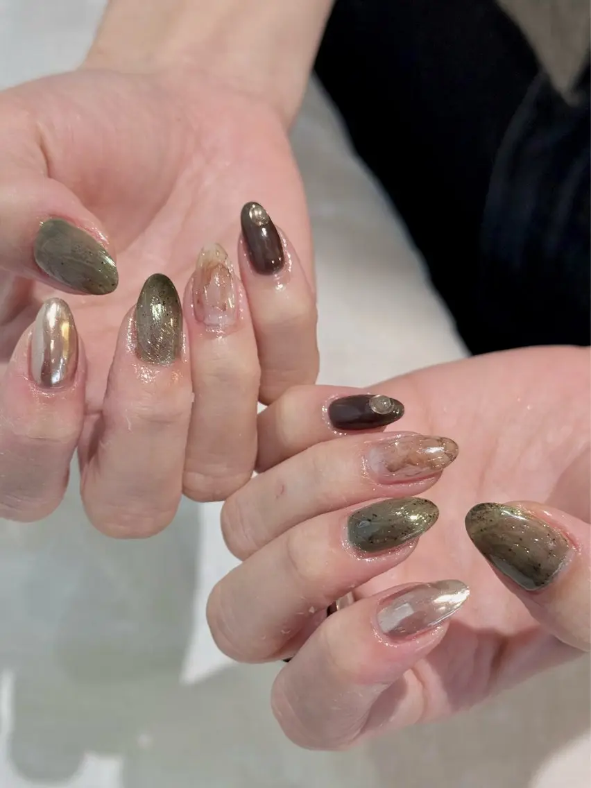 ネイル グリーン ハンドネイル chirin nailのネイルデザイン