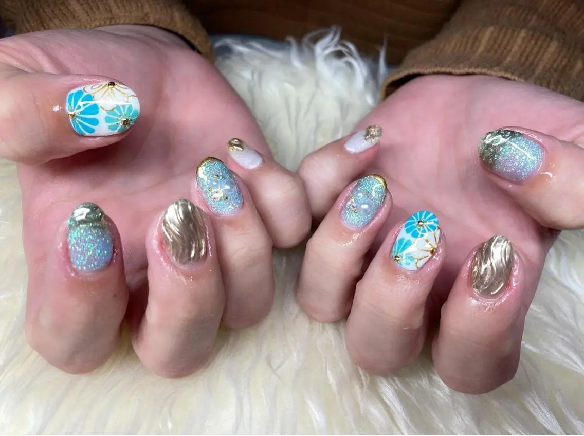 ネイル 成人式 ジェルネイル パラジェル スカルプネイル 冬ネイル Nail&eye Belire 新宿のネイルデザイン