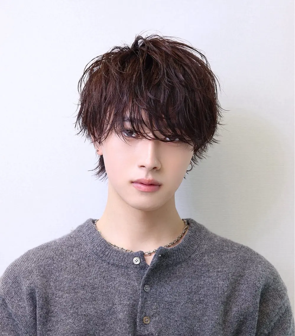 ミディアム パーマ メンズ カット パーマ ハクヤ心斎橋 パーマ/縮毛矯正のヘアスタイル