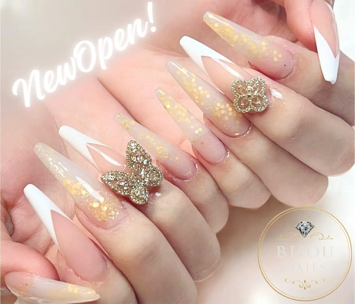 ネイル 長さ出し フレンチネイル スカルプネイル ハンドネイル bijou nails　蓮のネイルデザイン