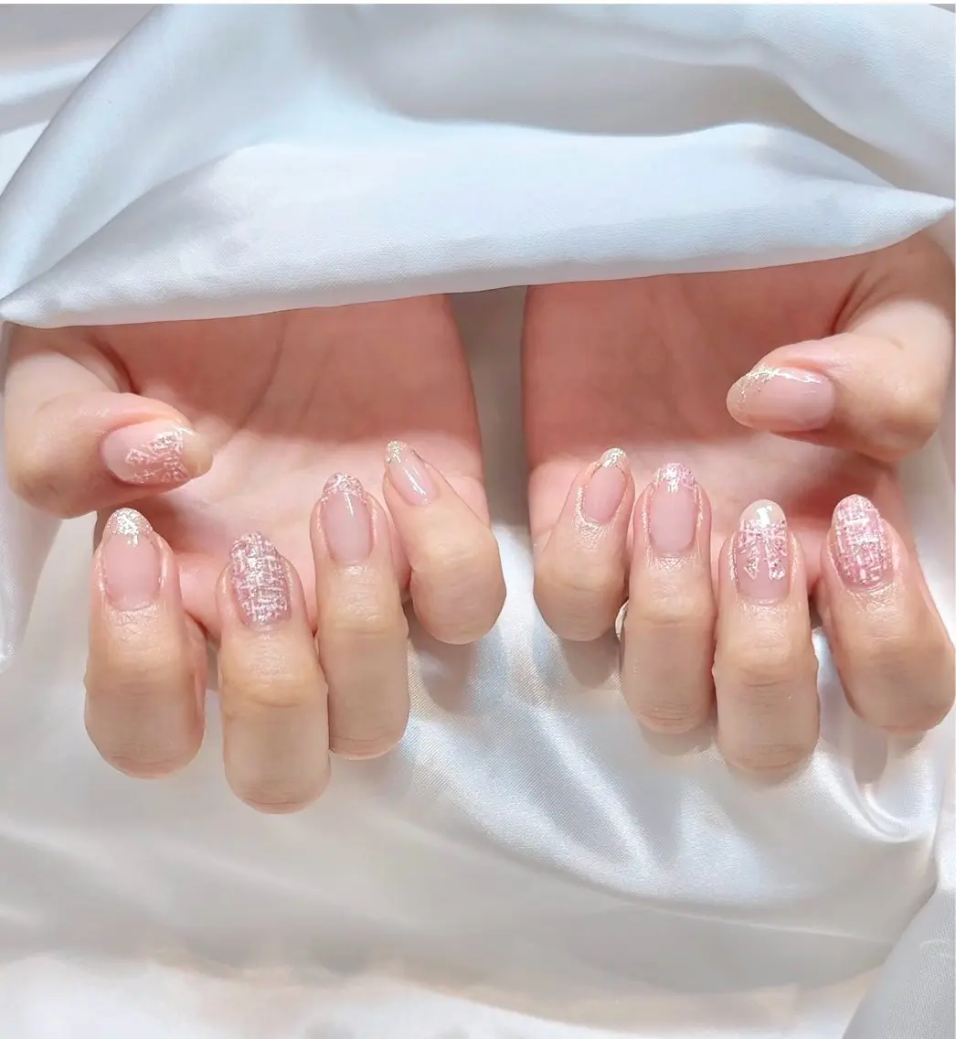 ネイル ピンク ツイードネイル nail Latteのネイルデザイン