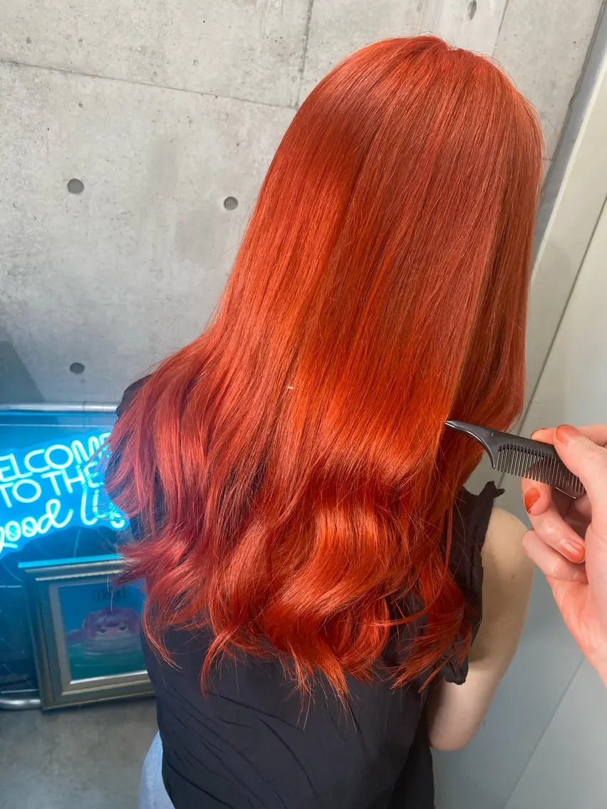 セミロング カラー オレンジ 國分 伸也のヘアスタイル