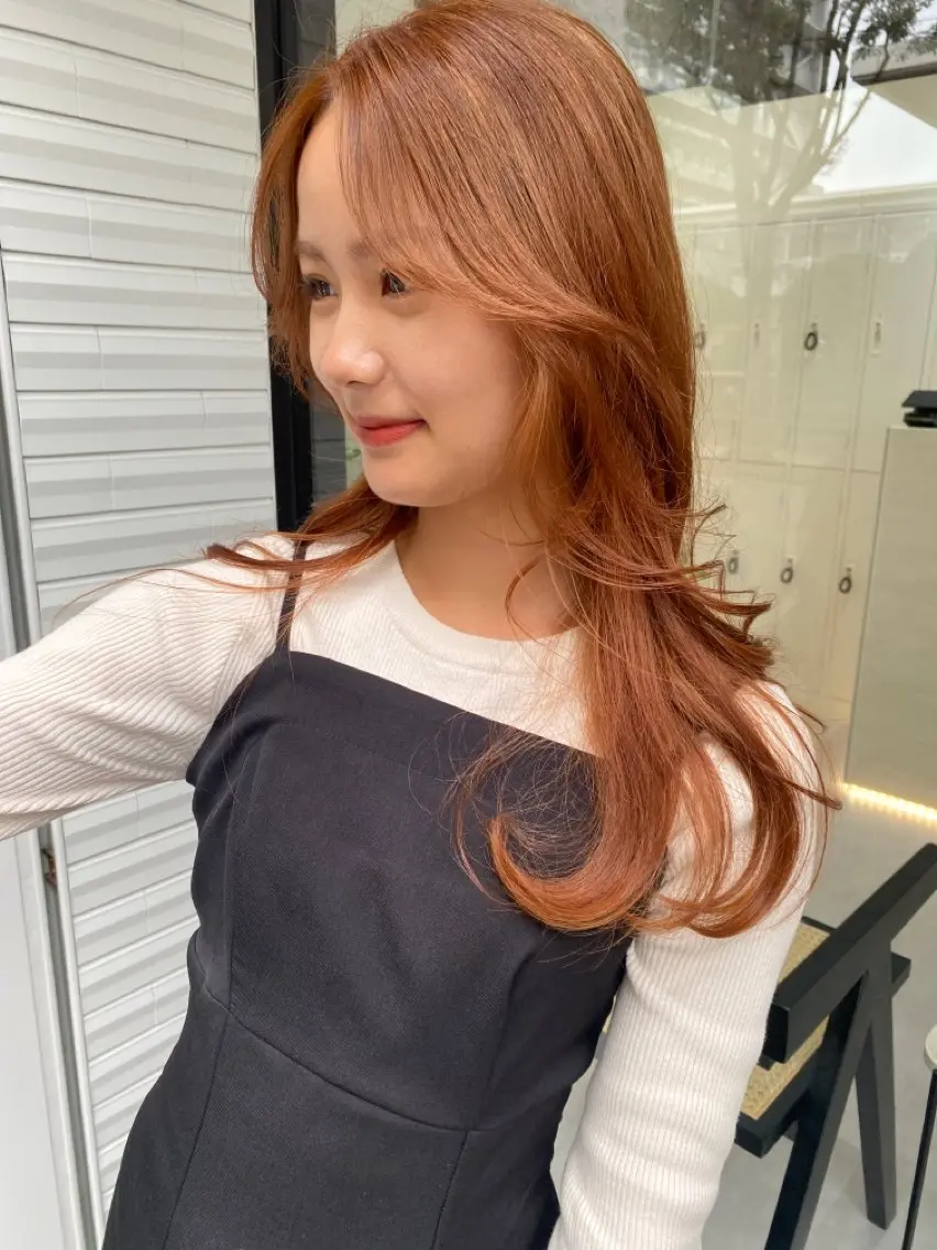 セミロング カラー ブラウンカラー オレンジ オレンジブラウン -福岡博多筑紫口- 大津成美のヘアスタイル