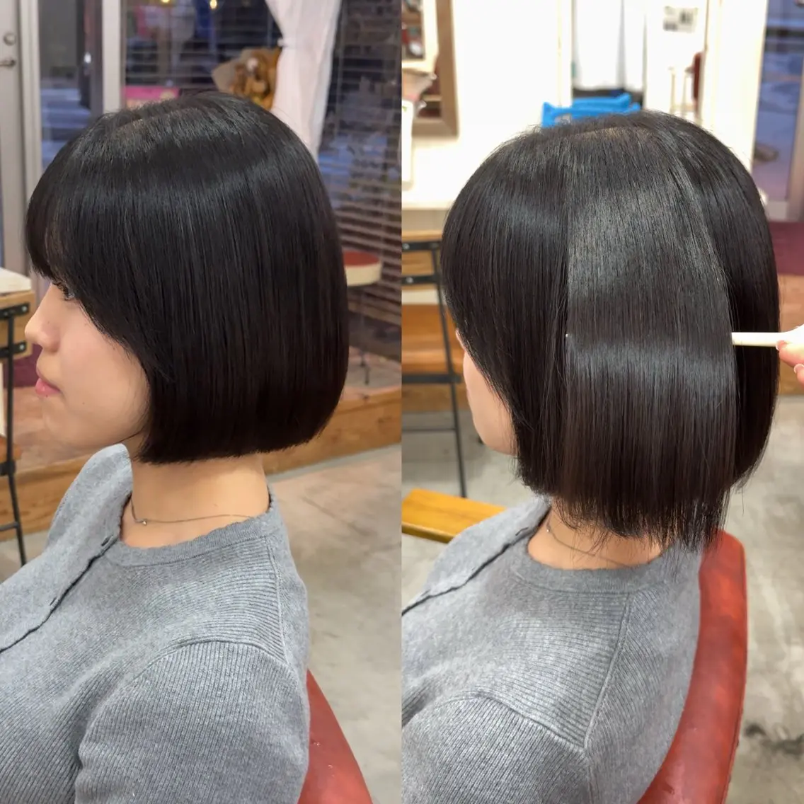 ミディアム パーマ ボブ 縮毛矯正 カット 縮毛矯正 Rui/レイヤー博多 メンズカット募集中のヘアスタイル