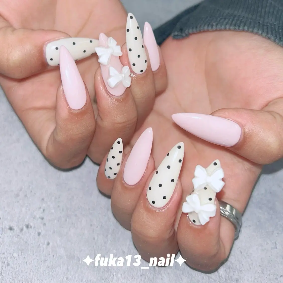 ネイル ドット ガーリー 韓国ネイル ピンク リボン ハンドネイル Nail♡Fuka. /10月予約受付中のネイルデザイン